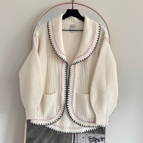 Anthropologie Maeve Collared Whipstitch Open Cardigan Sweater Ivory - Picture 2 of 7
